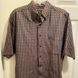 Timberland Weather Gear Men's Rare Multi-color Green, Brown, Gold Plaid Shirt.